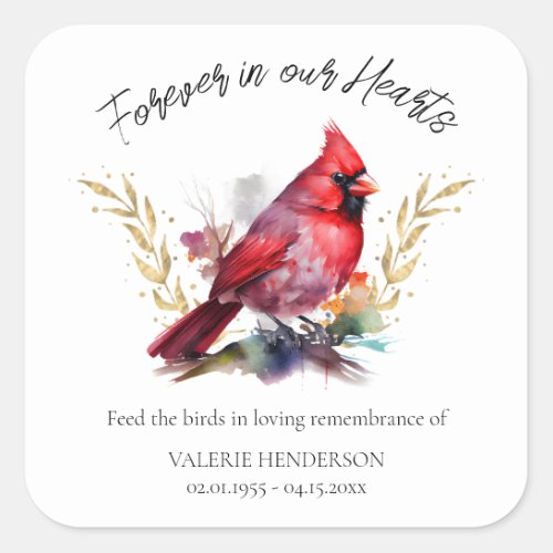 Floral Memorial Bird Seed Cardinal Square Sticker