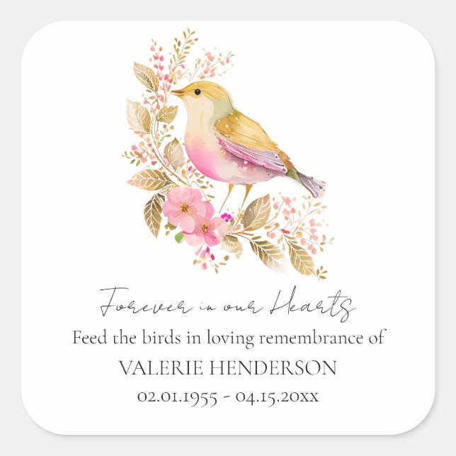 Floral Memorial Bird Seed Favors Sticker (Front)