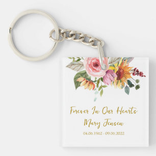 Floral Memorial Funeral Photo Keychain
