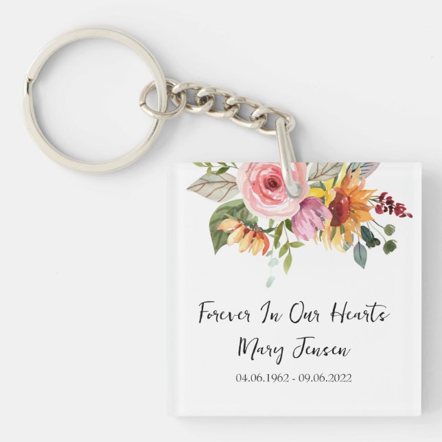 Floral Memorial Funeral Photo Keychain (Front)