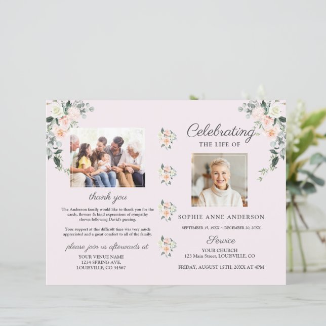 Floral Memorial Funeral Service Photo Program (Standing Front)