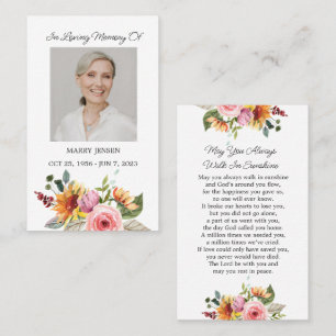 Floral Memorial Photo Funeral Prayer Card