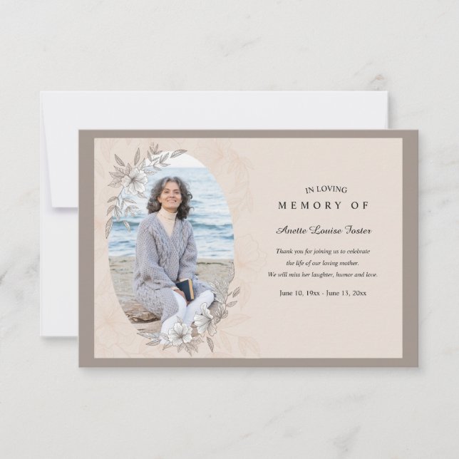 Floral Memorial Photo Thank You Card (Front)