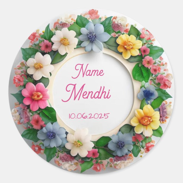 Floral mendhi favor stickers  (Front)
