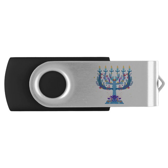 floral menorah hanukkah flash drive (Front)