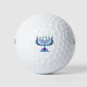 floral menorah hanukkah golf balls