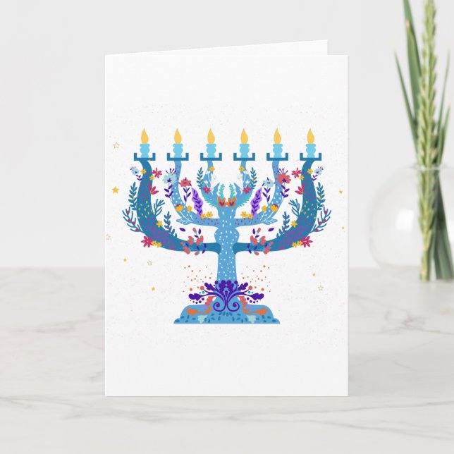 floral menorah hanukkah holiday card (Front)