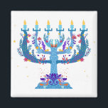 floral menorah hanukkah magnet<br><div class="desc">"floral menorah hanukkah ", "flowers menorah", "purple hanukkah", "pink hanukkah", "hanukkah menorah", "happy hanukkah", channuka, channukah, hannukah, Hanukkah</div>