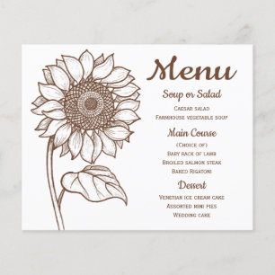Floral Menu Brown Wedding Sunflower Flower Rustic