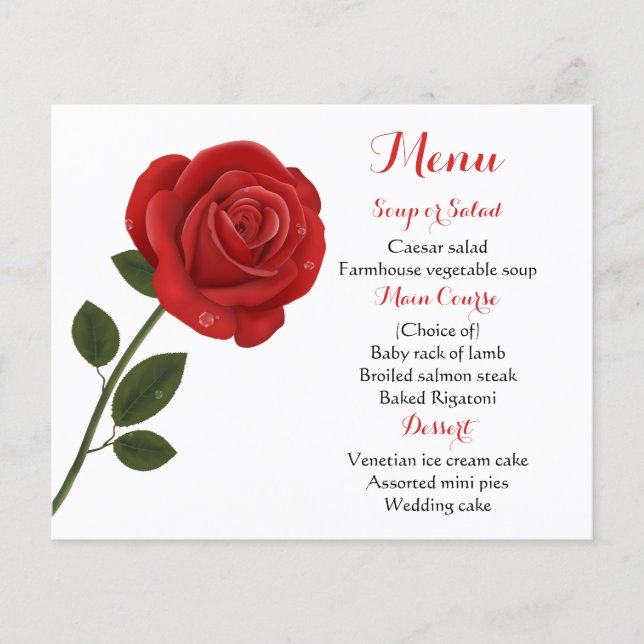 Floral Menu Red Rose Flower Wedding (Front)