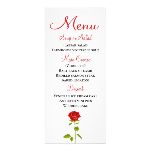 Floral Menu Red Rose Flowers Wedding Bridal Shower