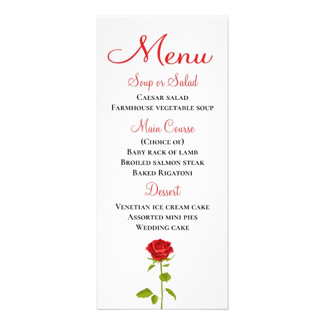 Floral Menu Red Rose Flowers Wedding Bridal Shower (Front)