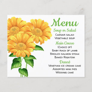Floral Menu Yellow Sunflower Green Wedding Flower