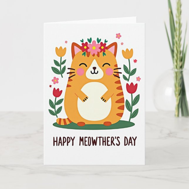 Floral Meowthers Day Greeting Card (Front)