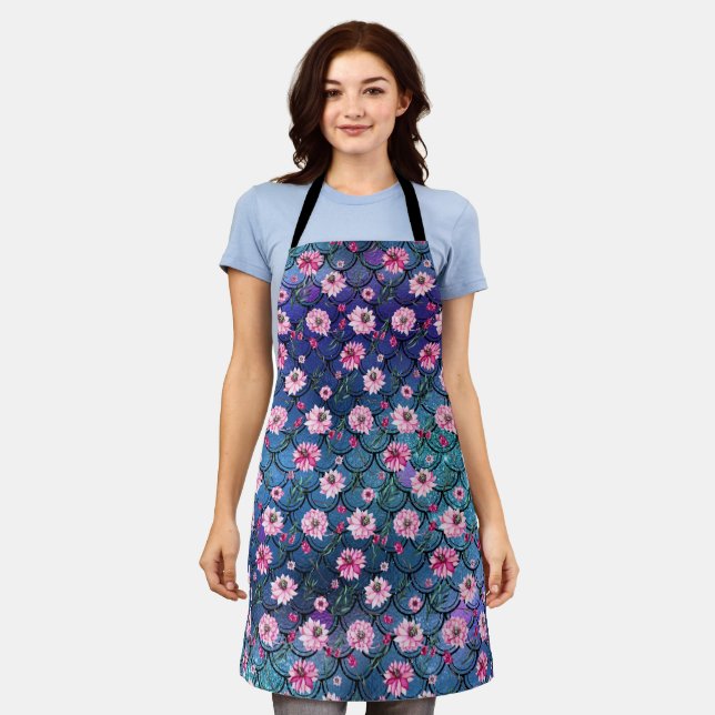Floral Mermaid Glitter Aprons, Cool Christmas Gift Apron (Worn)
