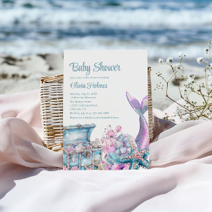 Floral Mermaid Tail Starfish Baby Shower Invitation
