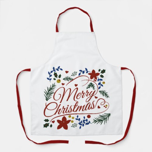 Floral Merry Christmas   Apron