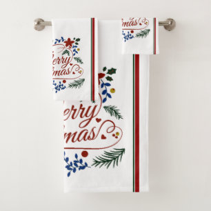 Floral Merry Christmas   Bath Towel Set