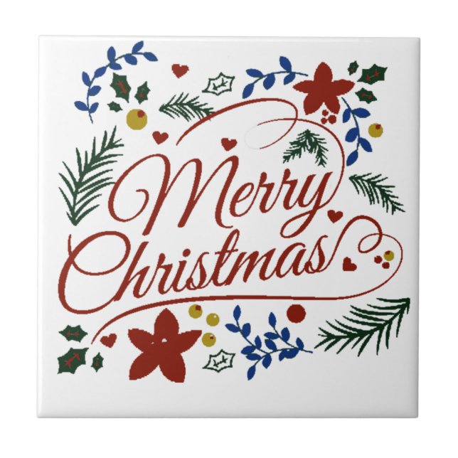 Floral Merry Christmas   Ceramic Tile (Front)