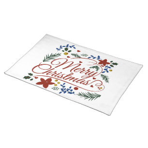 Floral Merry Christmas Cloth Placemat