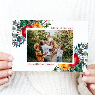 Floral Merry Christmas Greeting Photo Holiday Card