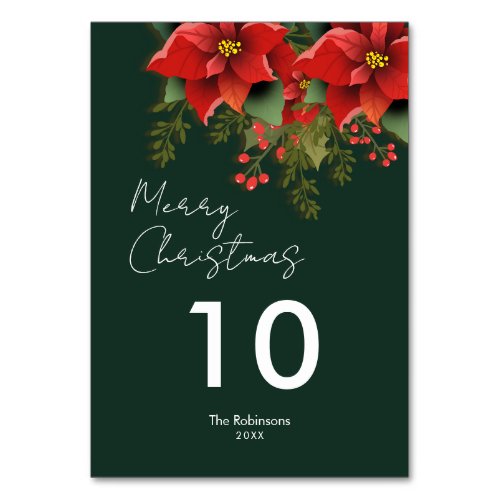 Floral Merry Christmas Holiday Poinsettia Green Table Number