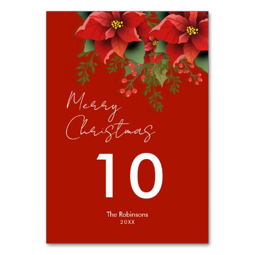 Floral Merry Christmas Holiday Poinsettia Red  Table Number