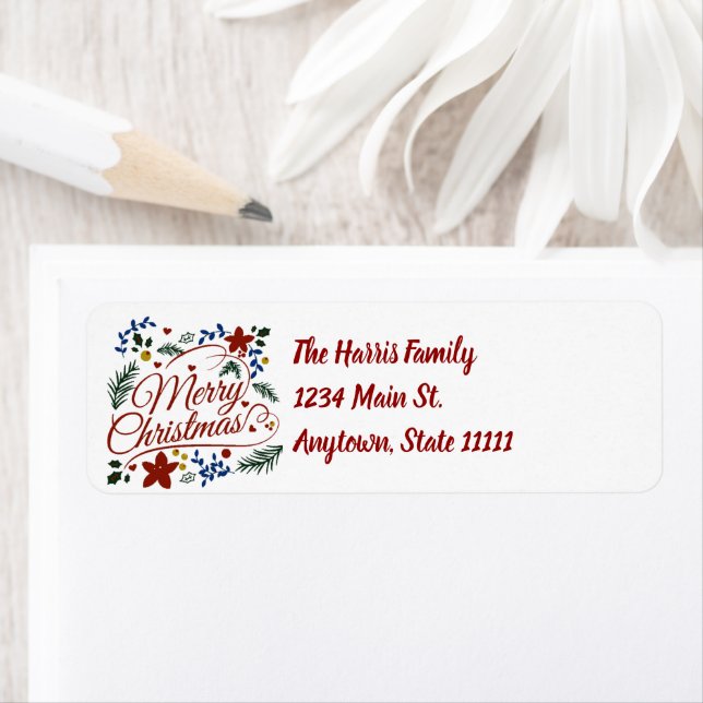Floral Merry Christmas   Label (Insitu)