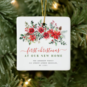 floral merry christmas new address ceramic ornament