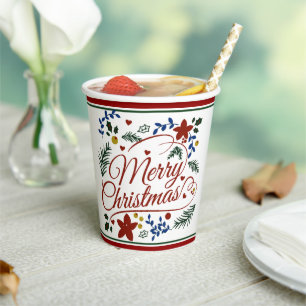 Floral Merry Christmas Paper Cups