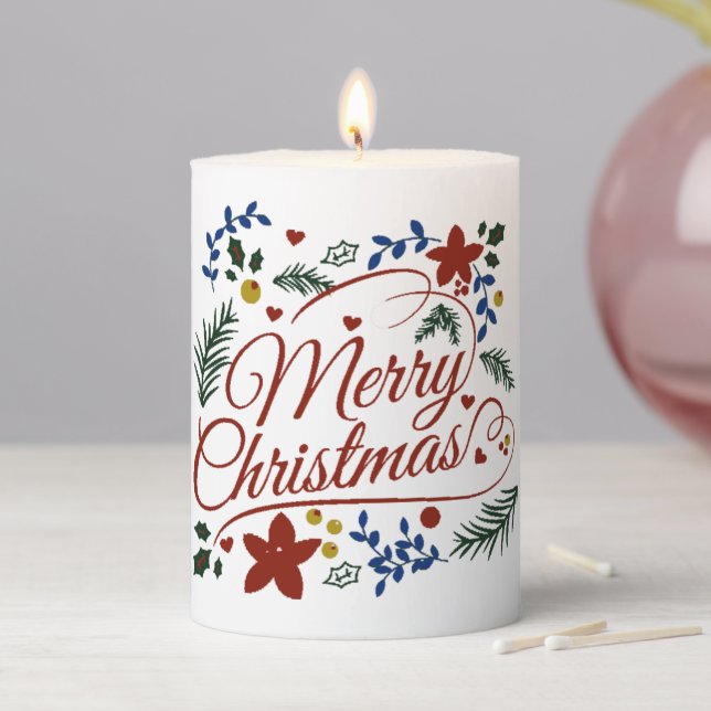 Floral Merry Christmas   Pillar Candle (In Situ)