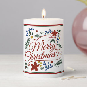 Floral Merry Christmas   Pillar Candle