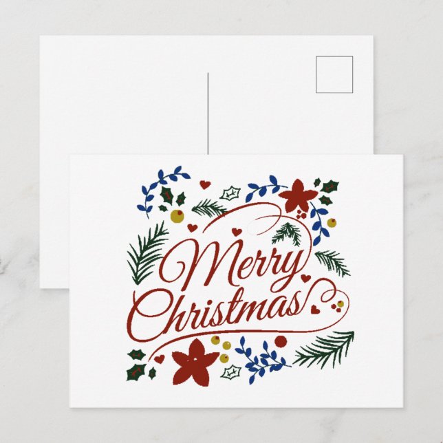 Floral Merry Christmas Postcard (Front/Back)