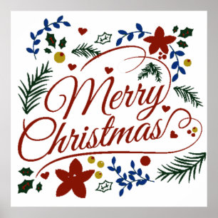 Floral Merry Christmas Poster