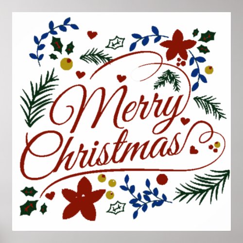 Floral Merry Christmas   Poster
