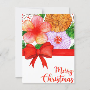 Floral Merry Christmas – Red Bow and Festive Postcard