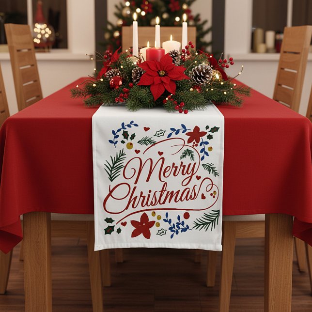 Floral Merry Christmas   Short Table Runner (Creator Uploaded)