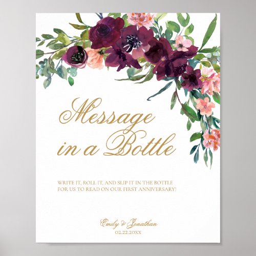 Floral Message In A Bottle Sign Wedding Guest Book