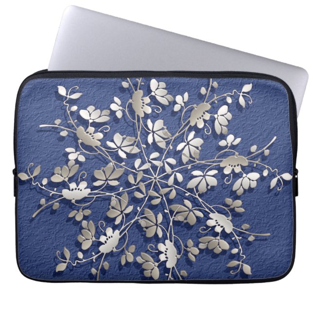 Floral Metallic Mandala on grunge background Laptop Sleeve (Front)