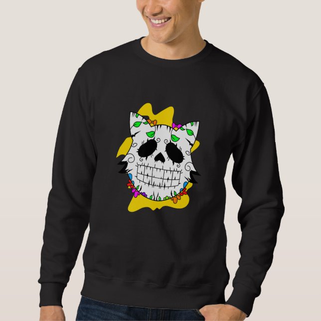 Floral Mexican Cat Day of the Dead Dia De Muertos  Sweatshirt (Front)