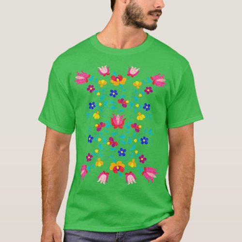 Floral Mexican Faux Embroidered Style Flower Boho  T_Shirt