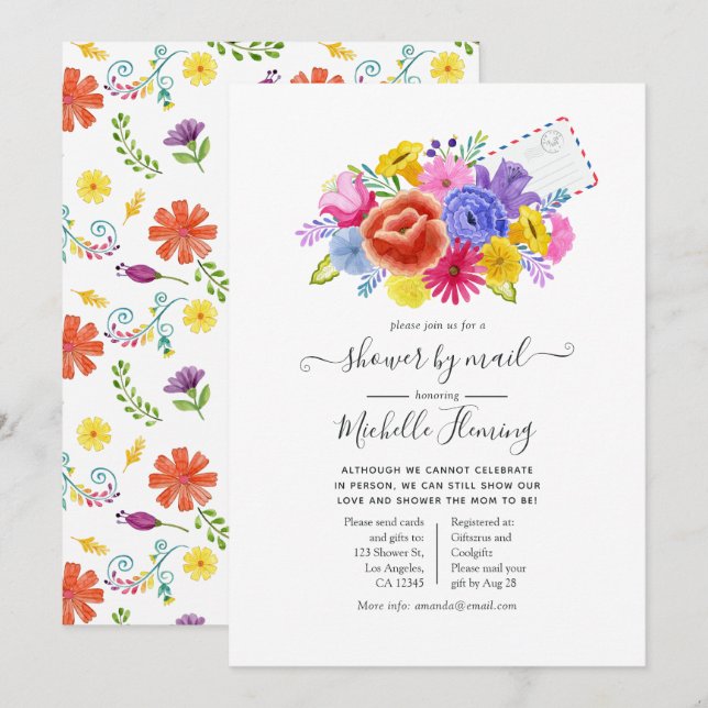 Floral Mexican Fiesta Baby Shower by Mail Invitation (Front/Back)