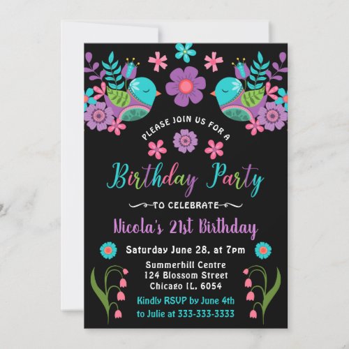 Floral Mexican Fiesta Birthday Party Invitation