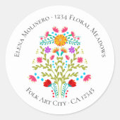 Floral Mexican Fiesta Flowers White Address Classic Round Sticker (Front)