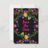 Floral Mexican Fiesta & Papel Picado - Black Save The Date (Front)