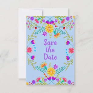 Floral Mexican Fiesta & Papel Picado - Light Blue Save The Date