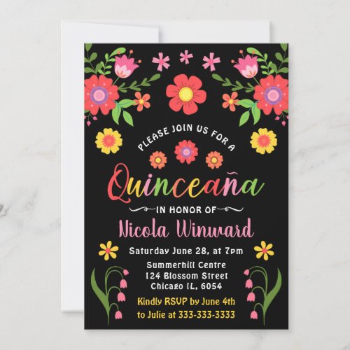 Floral Mexican Fiesta Quinceaera  Invitation