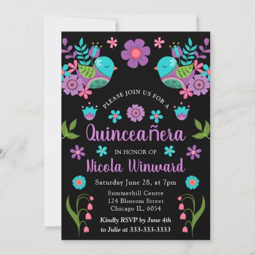 Floral Mexican Fiesta Quinceaera  Invitation