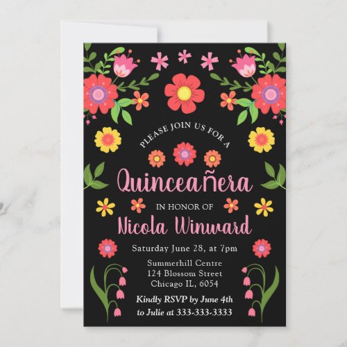 Floral Mexican Fiesta Quinceaera  Invitation