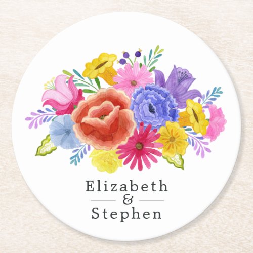 Floral Mexican Fiesta Wedding Round Paper Coaster